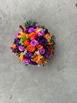 All Round Silk Arrangement In Orange and Purple